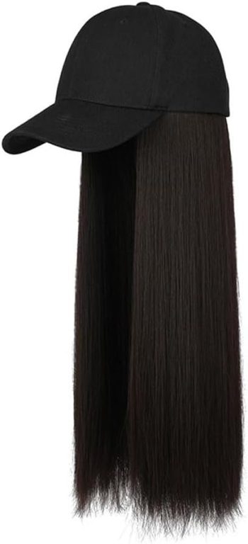 Caps with Hair Attached for Women Wig Hat Medium Length Straight Wig Fashionable Synthetic Fiber Wig Hat Full Head Wig Hat Adjustable Wig Hat for Women Hat Hair Wigs for Women (Color : B)