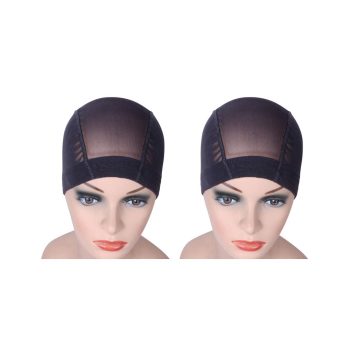 2 Pcs/Lot Wig Caps Mesh Cap for Making Wig Stretchable Hairnets with Wide Elastic Band Mesh Dome Cap for Wigs (Black Mesh Cap M)
