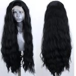 Long Black Middle Part Wavy Wig For Women Heat Resistant Fiber Hair Synthetic Lace Front Wigs Daily Party Use Wigs
