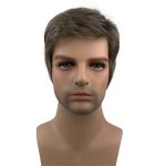 Men Wigs Short Straight Hair Brown mix Sliver Natural Synthetic Full Wig
