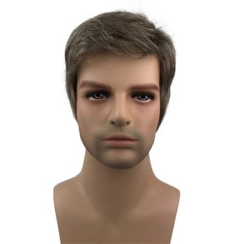 Men Wigs Short Straight Hair Brown mix Sliver Natural Synthetic Full Wig