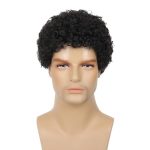 Swiking Mens Curly Afro Wigs Short Black Wig for Male Guy Rocker Wig California Halloween Cosplay Costume Full Wigs（Black）