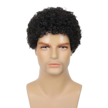 Swiking Mens Curly Afro Wigs Short Black Wig for Male Guy Rocker Wig California Halloween Cosplay Costume Full Wigs（Black）