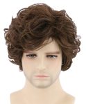 Brown Wigs for Men Short Curly Fluffy Cosplay Halloween Character Costume Wig Layered