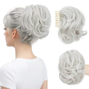 Claw Clip Short Ponytail Messy Bun Hair Piece Bendable Hair Branch Extensions Fluffy Wavy Curly Synthetic Versatile White Hairpieces
