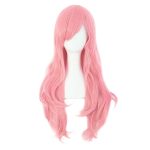 28" 70cm Long Curly Hair Ends Costume  Wig (Pink)