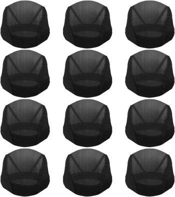 12pcs Dome Caps, Mesh Dome Wig Cap Black Elastic Wig Caps Stretchable Spandex Dome Caps Breathable Nylon Light Hair Mesh Net for Men Women Wigs Making