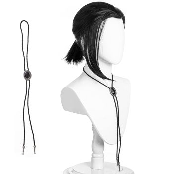 Adult Men Short Black Pigtail Synthetic Hair Wigs with Bolo Tie for Costume Cosplay Halloween Party