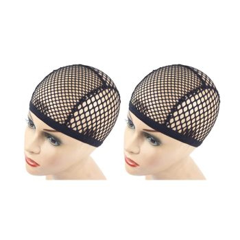 2 Pieces Wig Cap Black Stretchable Crochet Wig Cap with 4 Hair Clips Mesh Braided Wig Cap for Making Wig