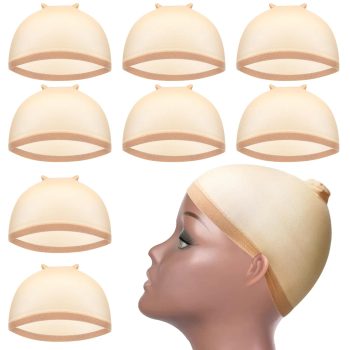 Wig Cap for Lace Front Wig Stretchy Nylon Wig Caps, Wig Cap for Women Bold Cap for Men Lace Front Wig Skin Tone Stocking Cap for Wigs Nude Wig Cap 8 Pieces (Light Brown)