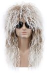 Men and Women Long Curly Brown Gradient White Wig 70s 80s Rocker Mullet Party Funny Wig Costume Wig