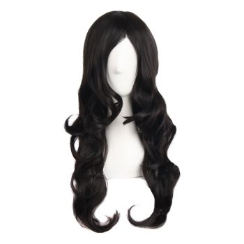 24 Inch/60 cm Charming Synthetic Fiber Long Wavy Hair Wig Women Party Full Wig (Black)