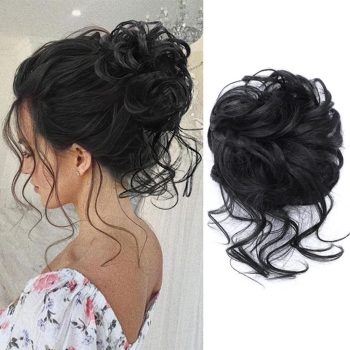 Messy Bun Hair Piece Tousled Updo Hair Buns Extension Elastic Hair Band Hair Pieces Curly Hair Bun Scrunchie For Women (Black)
