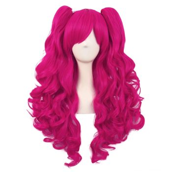 28 Inch/70 cm Lolita Long Curly 2 Ponytails Clip on  Wig (Hot Pink)
