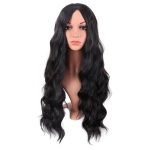 28 Inch/70 cm Long Wavy Middle Part with No Bangs Synthetic Fiber Curly Fashion Women Party  Wig (Black)