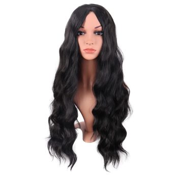 28 Inch/70 cm Long Wavy Middle Part with No Bangs Synthetic Fiber Curly Fashion Women Party  Wig (Black)