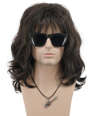 70s 80s Punk Rocker Party California Wig Men Women Long Wave Dark Brown Halloween Costume Cosplay Wig