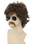 70s Men Wigs Brown Short Wavy  Wig Cosplay Halloween Costume Wigs+Wig Cap and Beard