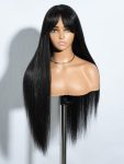 Long Wig With Bangs Long  Straight Wig With Curtain Bangs 30 Inch Black Synthetic Hair Wig Natural Looking For Party  Daily