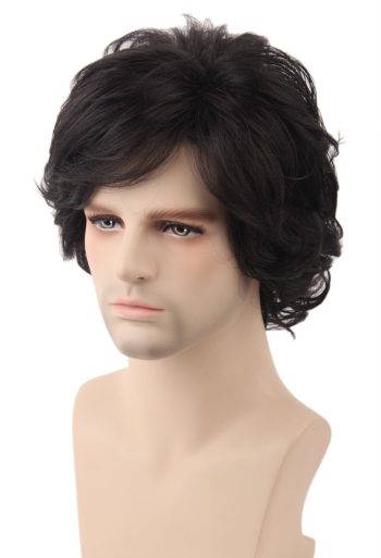 Men Wigs Black Short Wavy  Style Layered Cosplay Halloween Costumes Male 70s Disco Hippie Wig