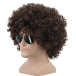 Short Fluffy Disco Afro Wigs Synthetic Anime Cosplay Fancy Funny Wigs for Unisex Men Women (Dark Brown)