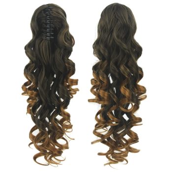 Long Curly Claw Ponytail Clip On Hair Extension Pony Tail Hair Piece (Black Ombre Brown 1T30)