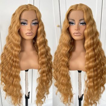 Honey Blonde Lace Front Wig Glueless Crimp Curly Wig HD Lace Front Wig Pre-Plucked Synthetic Wear And Go Lace Front Wig With Baby Hair