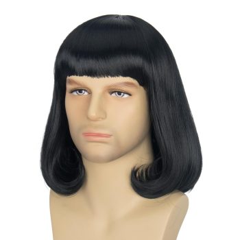 Short Black Bob Wig for Man with Flat Full Bangs Funny Wigs Cosplay Party Wig