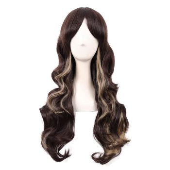 28 Inch/70 cm Charming Women Side Bangs Long Curly Full Hair Synthetic Wig (Brown Mixed Blonde)