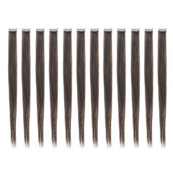 12 Pcs Straight One Color Party Highlights Clip on in Hair Extensions Colored Hair Streak Synthetic Hairpieces (Dark Brown-4#)