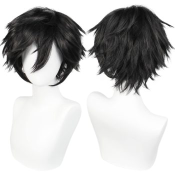 Hair Cap +Short Black Wig for Men, Short Black Men's Wig for Cosplay, Black Short Cosplay Anime Wig, Black Costume Wig, Short Black Men Wig for Halloween Christmas Event Black Costume Party Wig
