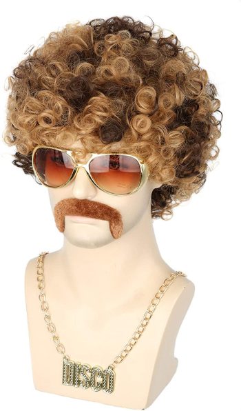 Men Wigs 70s 80s Disco Hippies Afro Wig Short Curly Male Wigs Blonde Mixed Brown Halloween Costume Wig