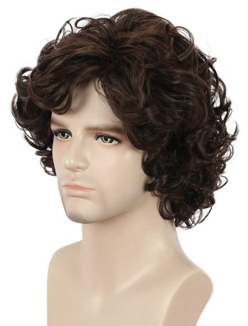 Men Short Curly Brown Wig Anime Cosplay Wigs Halloween Cosplay Costume Hair Wig