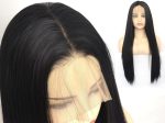 Long Straight 13x6 Lace Front Wigs # Black Natural Heat Resistant Synthetic Hair Half Hand Tied Wigs for Women  Daily Wear (Black, 22 inches)