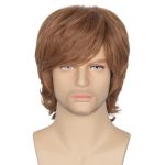 Wig Men Short Wavy Brown Wig Halloween Cosplay 60s 70s Male Rocker Costume Hair