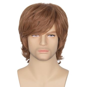 Wig Men Short Wavy Brown Wig Halloween Cosplay 60s 70s Male Rocker Costume Hair