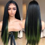 13x4 HD Lace Frontal Wig Black and Green Synthetic Lace Front Wig Pre Plucked Natural Looking Straight Wig 26inch Black with Green Stripes Wig