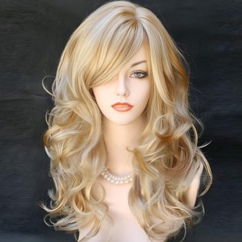 Women Long Curly Body Wavy Heat Resistant Blonde with Highlights Wig Synthetic Full Hair Wig for Women (Blonde with Highlights)