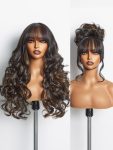 Highlight Wigs with Bang Body Wave Wig Long Natural Highlights Glueless Wavy Wig Crafted with  Premium Fiber, Realistic Look with