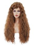 Long Brown Wig for Women Retro Curly Wig with bangs Brown Vintage Wig for Halloween,Daily Use