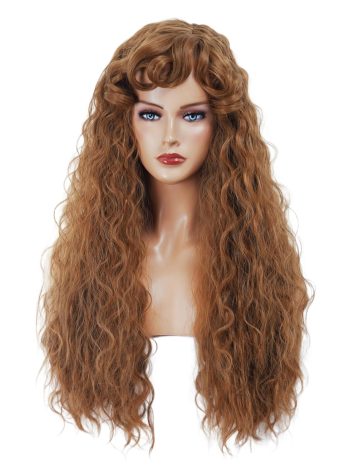 Long Brown Wig for Women Retro Curly Wig with bangs Brown Vintage Wig for Halloween,Daily Use