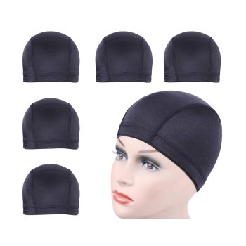 5 Pcs/Lot Black Dome Cap Wig Caps Stretchy Wig Cap with Wide Elastic Band for Making Wig (Dome Cap M)