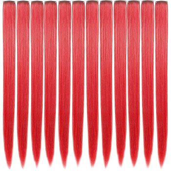 12 PCS Red Hair Extensions Clip in, 22" Colored Highlights, Synthetic Straight Hair Piece DIY Accessories for Daily Party
