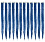 12 Pcs Straight One Color Party Highlights Clip on in Hair Extensions Colored Hair Streak Synthetic Hairpieces (Blue)